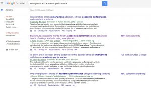 results page for google scholar search