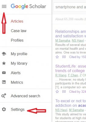google scholar settings link