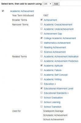 list of subject terms related to academic achievement in psycINFO