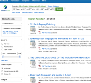 search results from EBSCO page